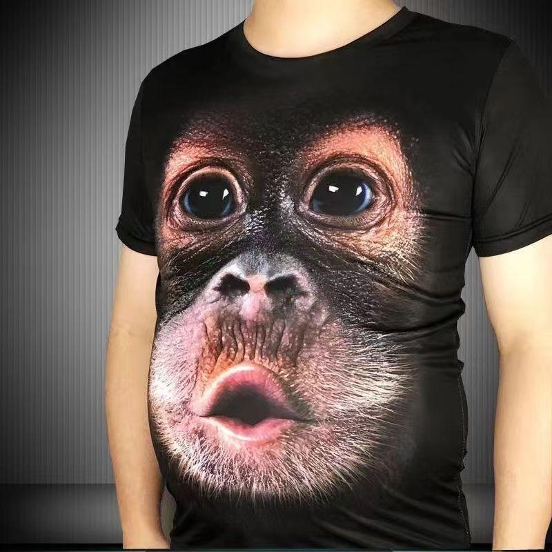 Animal Digital Print Men'S Short Sleeve, Funny Gorilla 3D Short Sleeve Summer T-Shirt Loose Tume