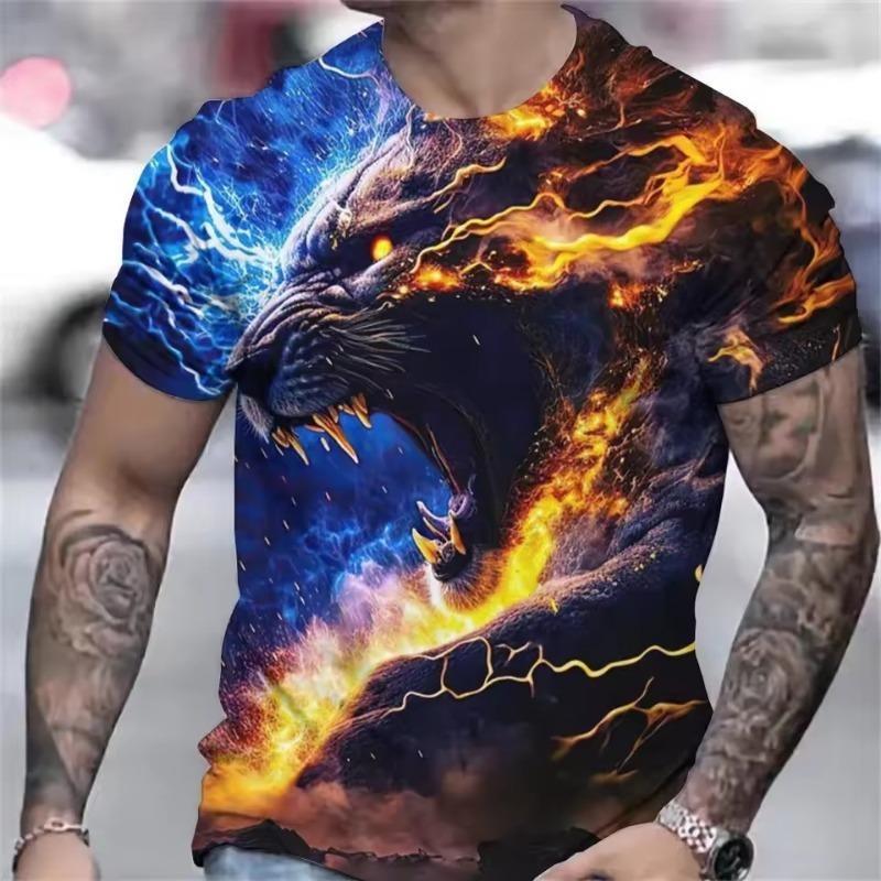 Men's T-shirt with 3D Animal Graphics T-shirts Everyday T-shirts with Round Neckline  Short 6XL