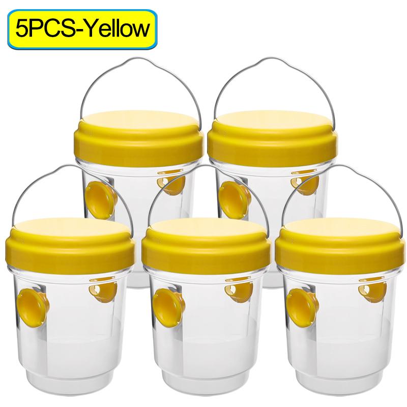 5/1PCS Reusable Wasp Trap Outdoor Hanging Transparent Insect Catcher Boxes Household Garden Farm Protector Pest Control with Lid