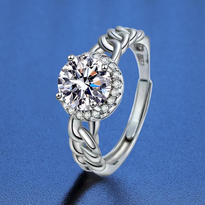 925 Sterling Silver Moissanite Love Ring, PT950 White Gold Plated, Colorfast Luxury Women's Band