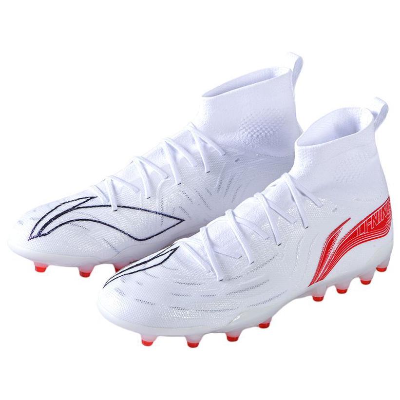 Li Ning Shadow 3 Fashion Comfortable Artificial Turf Durable Breathable Football Shoes Men Football Shoes White Red YSFU035-7