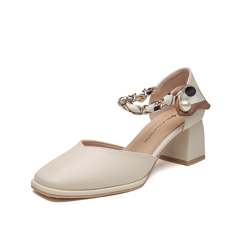 Yue Xinwang Leather Flat for Huizhou Women's Shoes Heels Cool Slippers Wear Summer New Mary Jane High Heel Sandals