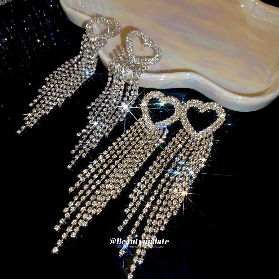 Silbernadel Strassstein Herz Quaste Ohrringe - Luxuriöser & Modischer Ohrschmuck für Damen