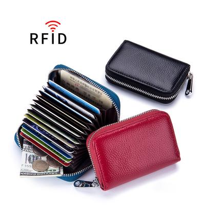 High Quality Genuine Leather Credit Card Holder Men and Women Fashion Rfid Blocking Organ ID Cards Small Zipper Bag Slim Multiple Colors