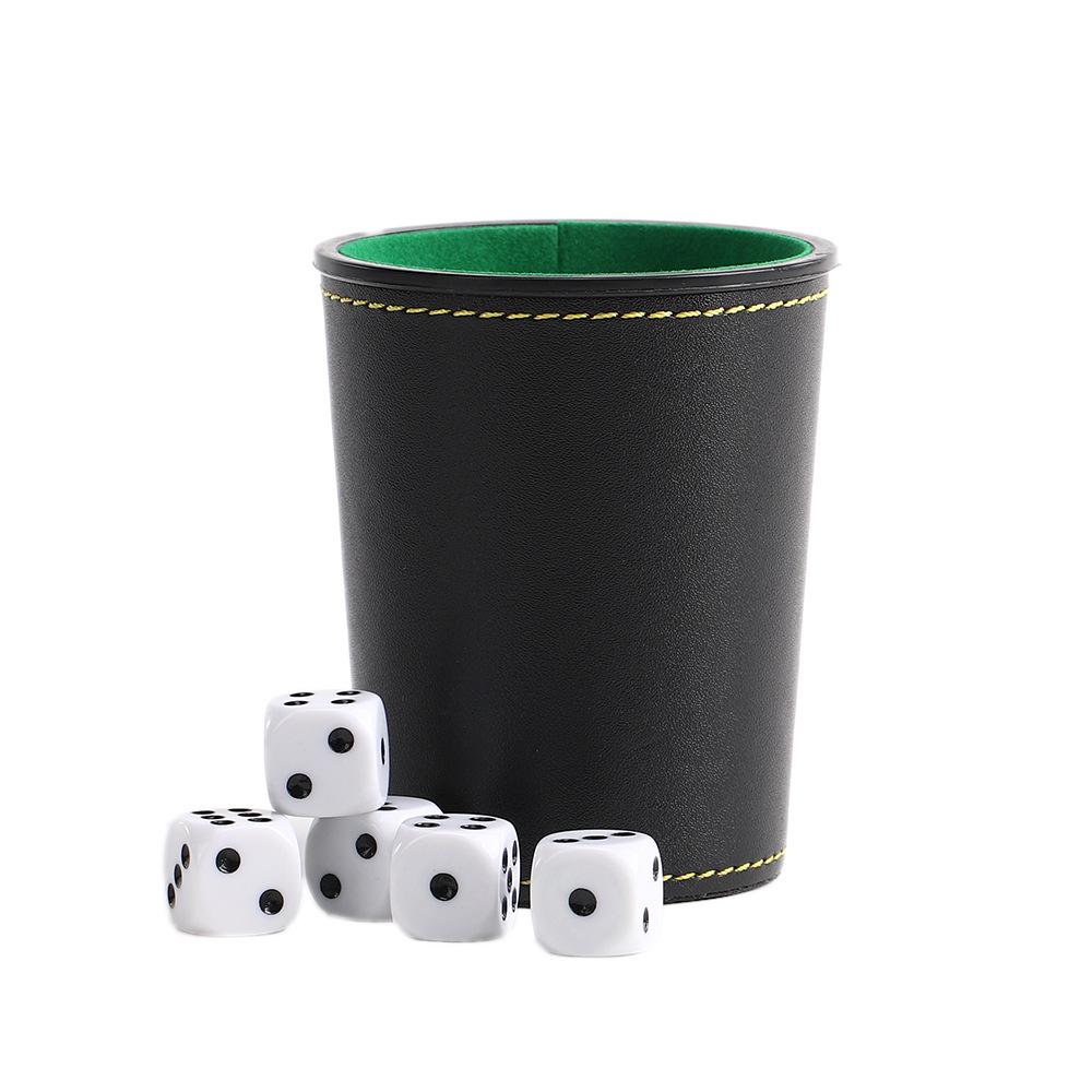 Silent PU Leather Dice and Shaker Set with Fleece Lining for Bar and KTV Games