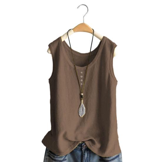 Women Vest Round Neck Buttons Decor Sleeveless Tank Tops Solid Color Loose Fit Thin Summer Tops Daily Wear