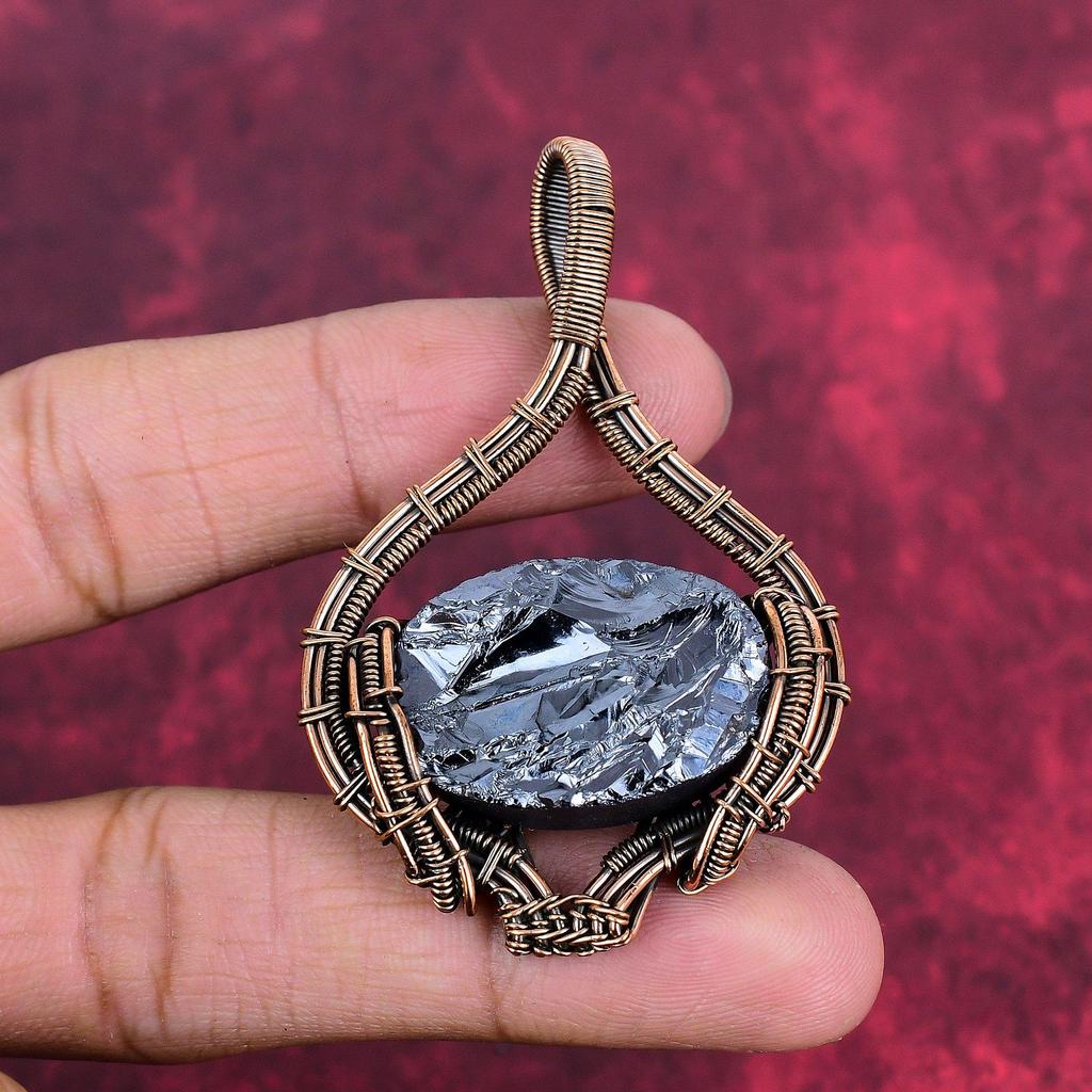 Shungite Rough Pendant Copper Wire Wrapped Jewelry Handmade Pendant Gemstone Pendant Copper Wire Wrap Pendant Gifts for Mom Designer Jewelry
