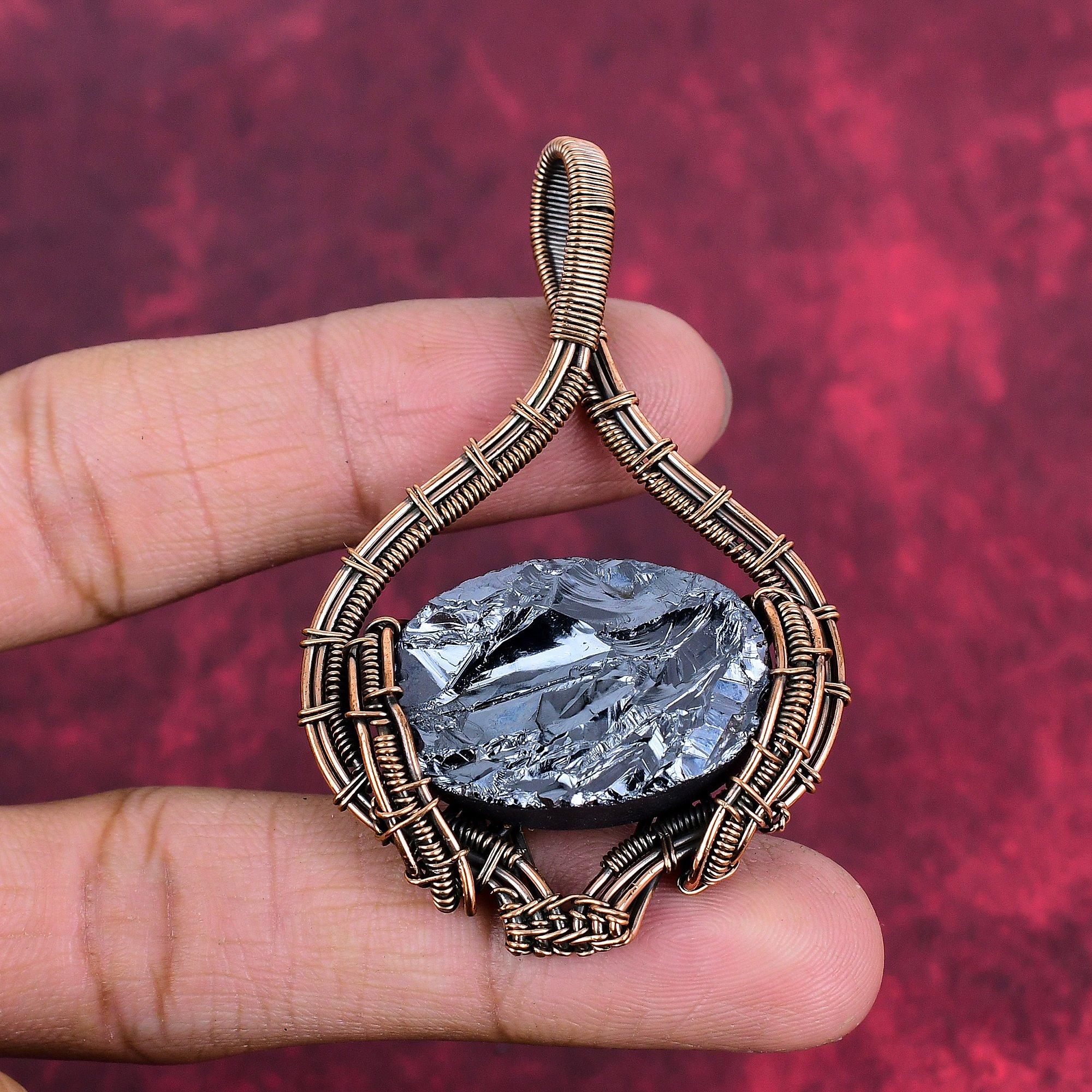 Shungite rough pendant copper wire wrapped jewelry handmade pendant gemstone pendant copper wire wrap pendant gifts for mom designer jewelry