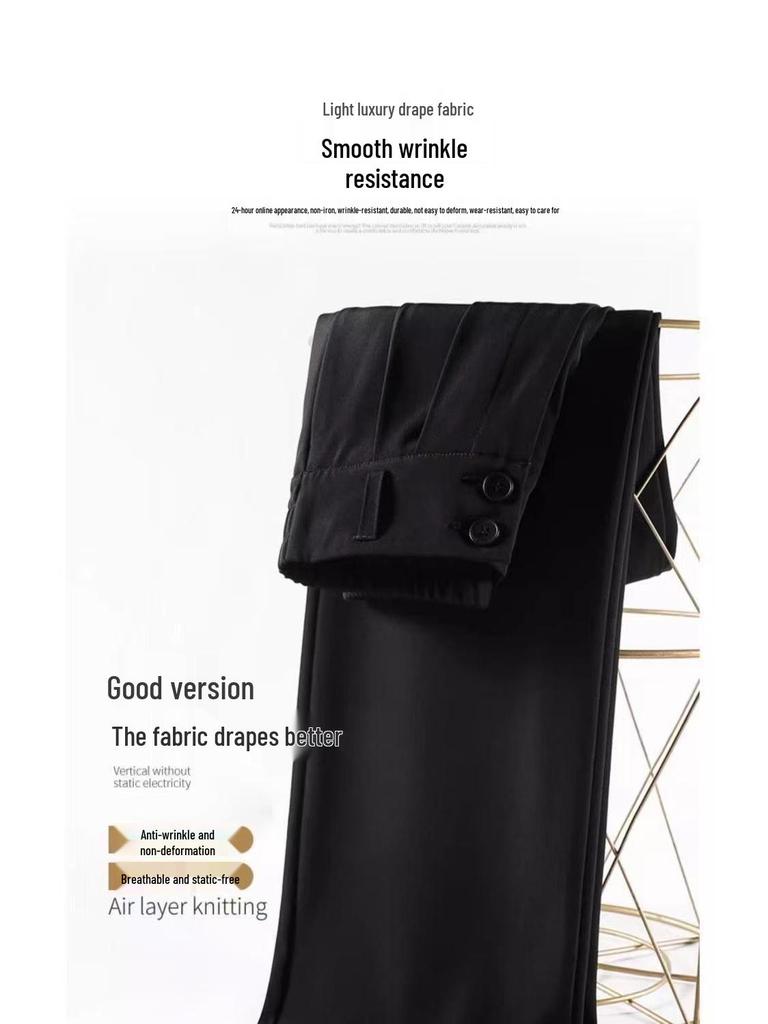 Summer High-Waisted Pleated Ice Silk Straight-Leg Tummy Control Pants - Women's Quick-Drying Fashion Suit Pants