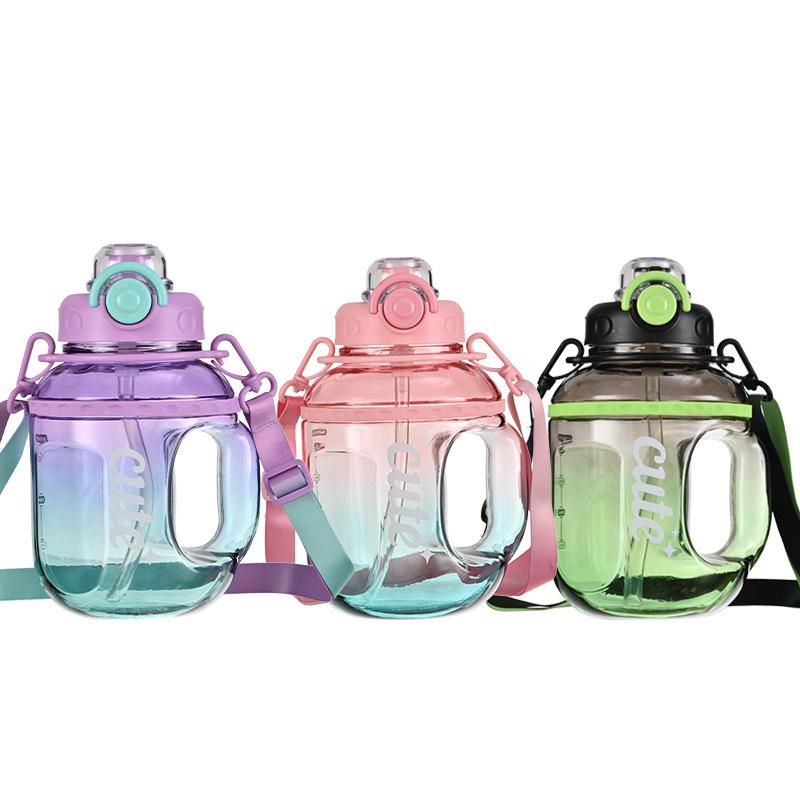 Water bottle gradual change color water cup large capacity ton bucket fitness sports straw cup men and women kettle straw cup large capacity