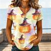 Women's Casual V-Neck Halloween Printed T-Shirt for Party Costume
