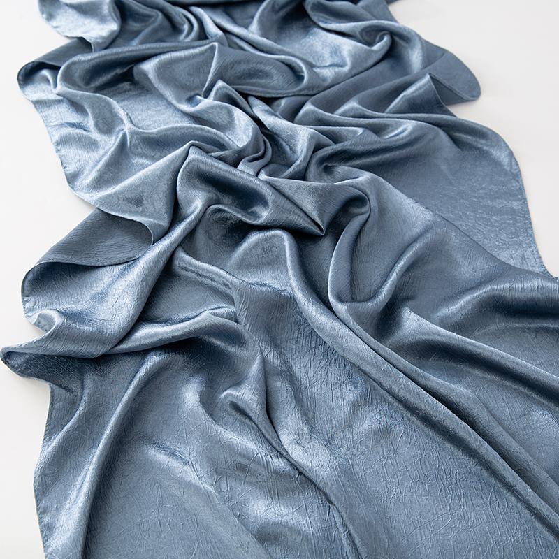 Women Plain Silk Satin Hijab Scarf Different Sides Bark Wrinkles Solid Color Long Shawl Muslim Women Smooth Silk Like Underscarf