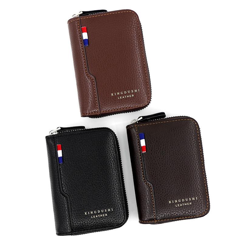 Деловой простой комбинированный кожаный матовый мужской короткий многофункциональный — фото 4