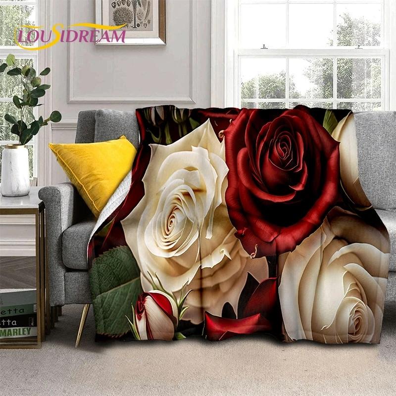 3D Rosenblumen Nordisch Romantische Weiche Decken, Warmhaltende Überwurfdecke Bequeme Decke für Picknick Betten Sofa Zuhause Schlafzimmer Geschenk