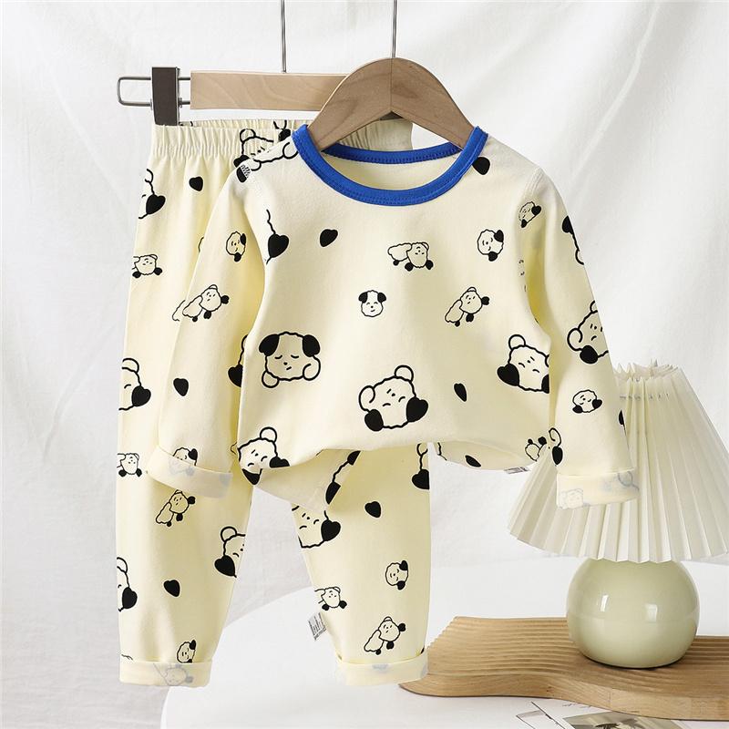 Kids Underwear Set Cotton Thermal Pajamas Boys Girls Stretchy LYCRA Long Sleeve Top Pants Homewear Sleepwear