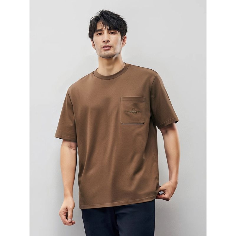 American Retro Casual Pocket Embroidery Short-Sleeve T-Shirt for Men, New Summer Style, Round Neck Undershirt, Foreign Trade Men's Clothing T-Shirt