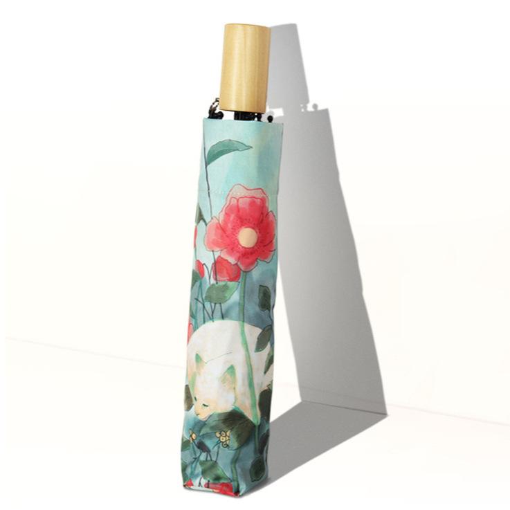Parasol Small vinyl three-fold women's high-end sense UV protection, weather and rain dual-purpose sun protection outdoor umbrella
