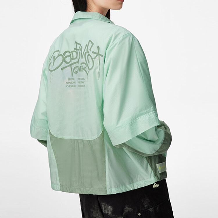 Li Ning Badfive Womens Loose Casual Spliced Sports Windbreaker Women Outerwear Water-Wave-Green AFDS356-2