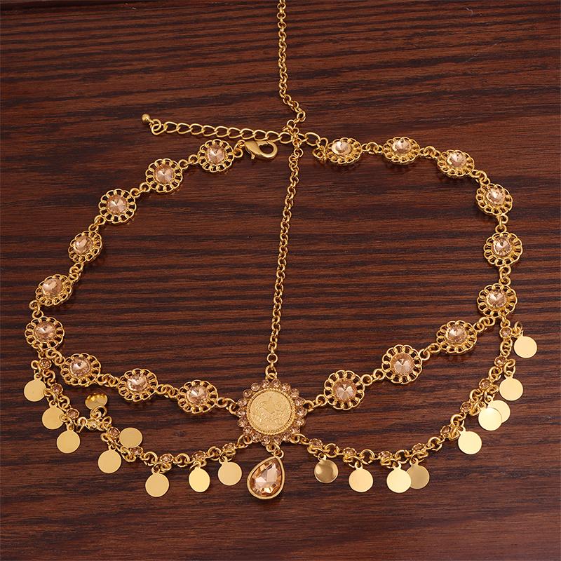 Indian Head Chain For Women Arabic Gold Color Coins Tassel Bridal  Headdress Wedding Accessories