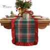 Elegant Ruffled Table Decor Retro Plaid Christmas Runner, Red Trim Decorative Mat, Classic Party Decoration & Green Holiday Mat for Dining,