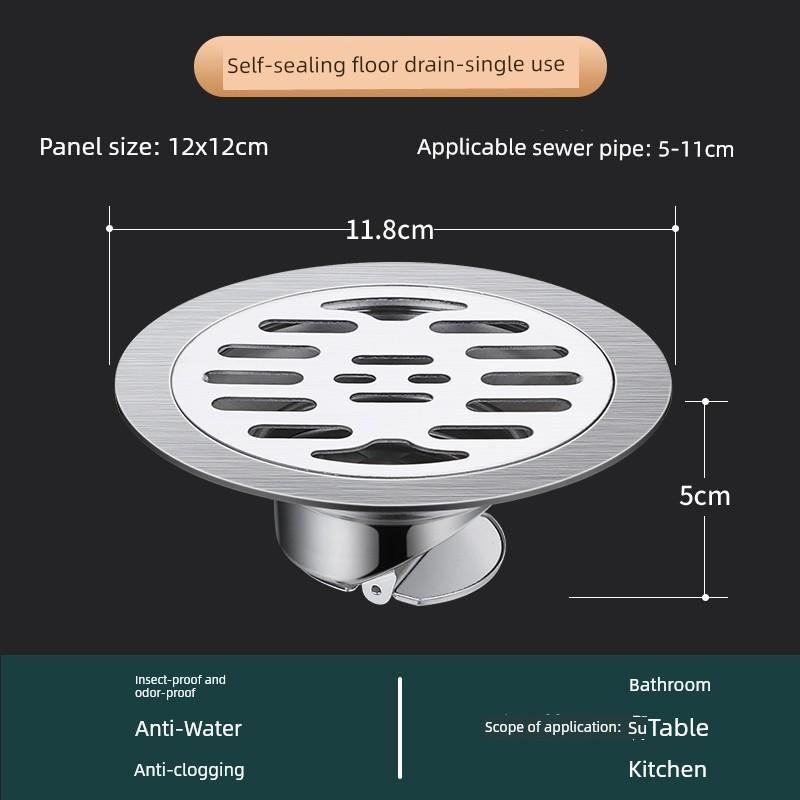 Stainless Steel Bathroom Hotel Engineering Deodorizing Filter Floor Drain round Washing Machine Sewer Bathroom Odor Preventer Insect-Proof