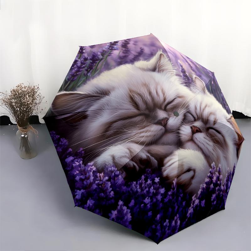 Muster mit zwei persischen Katzen, automatischer Klappschirm, tragbares und faltbares Design, 8 Schirmstäbe, ein Weihnachts- oder Geburtstagsgeschenk.