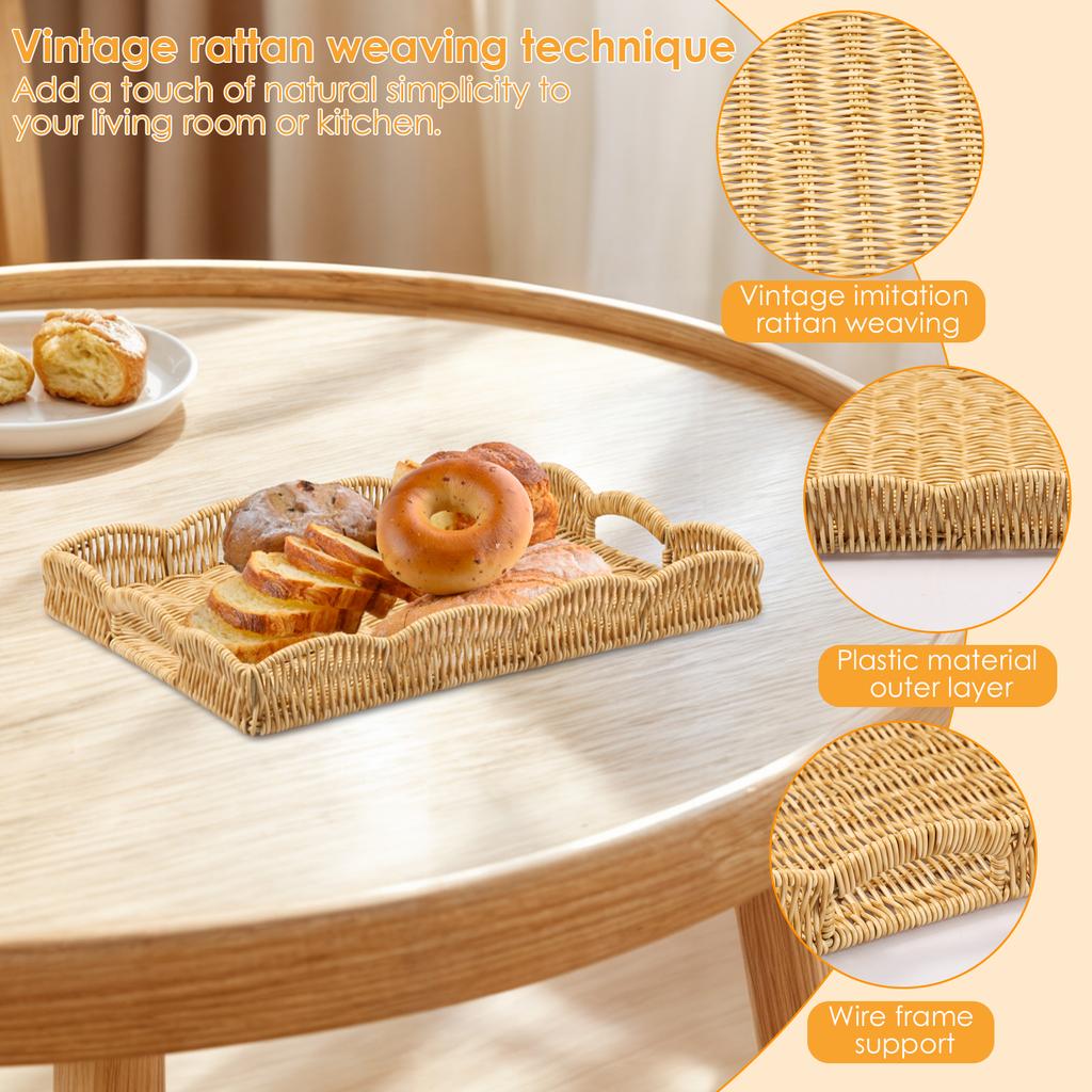 Imitation Rattan Tray Vintage Rectangular Serving Tray Decorative Tabletop Serving Baskets Multifunction Organizing Platter