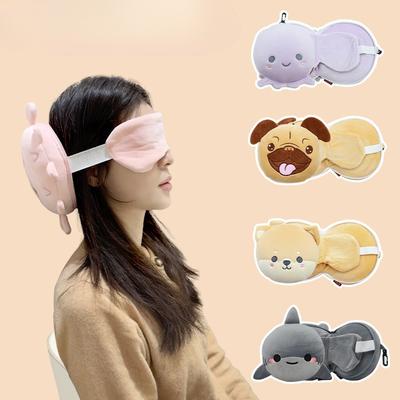 Cute Animal 2 In 1 Travel Pillow with Eye Mask Soft Portable Design Perfect for Kids Travel Airplane and Outdoor Napping