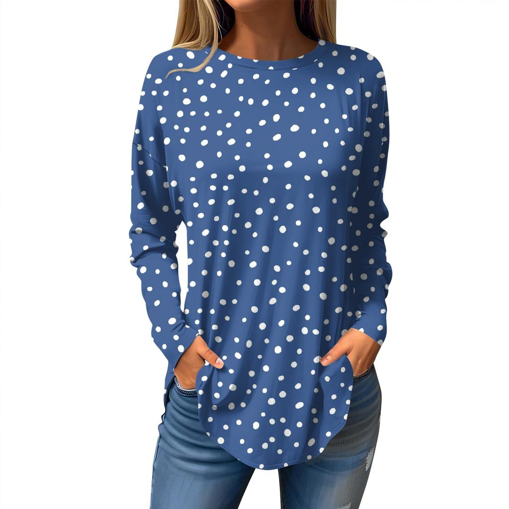 Women's Loose Casual Printed Round Neck Long Sleeved T Shirt Top Pullover Long Sleeved Sweatshirt