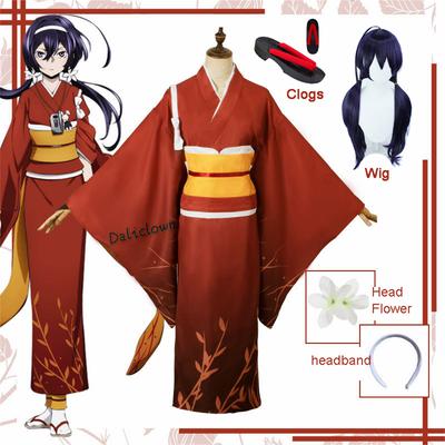 Anime Bungou Bungo Stray Dogs 4 Izumi Kyouka Cosplay Kimono Kleid Frauen Yukata Halloween Kostüm Kyouka Perücke Clogs Schuhe Outfit