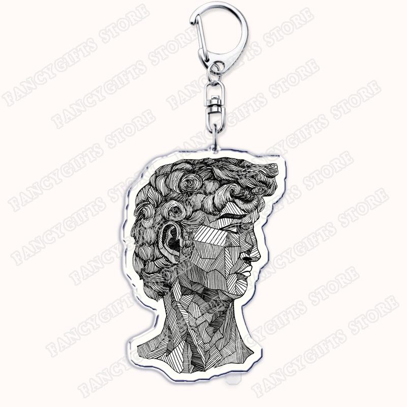 

Fun David Statue Keychains for Accessories Bag Vaporwave Aesthetic Art Glitch 90s Its All in Your Head Keyrings Jewelry Gifts