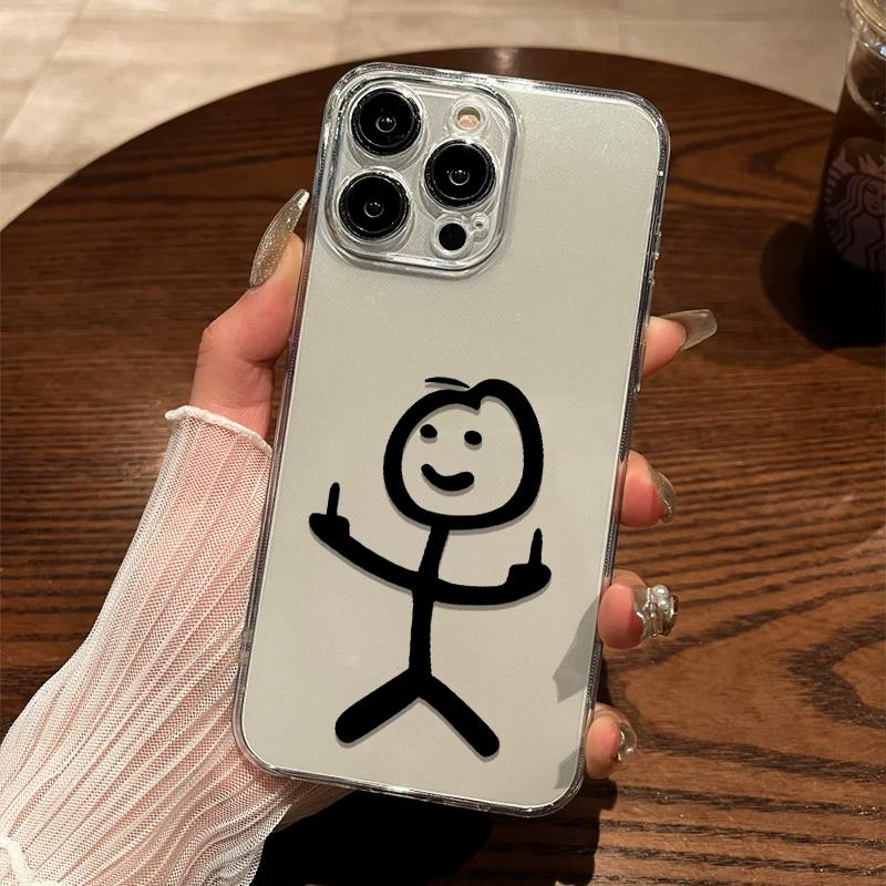 Unny Meme Stick Figure TPU Phone Case For IPhone 15 14 13 12 11 Pro Max X XR XS 8 7 Plus, Clear Shockproof Protective Cover