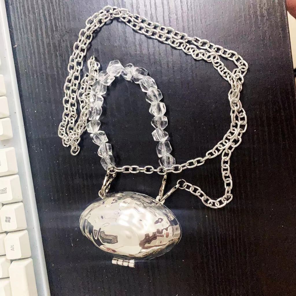 Street Style Silver Metal Shell Mini Bag With Crystal Storage For Daily Use