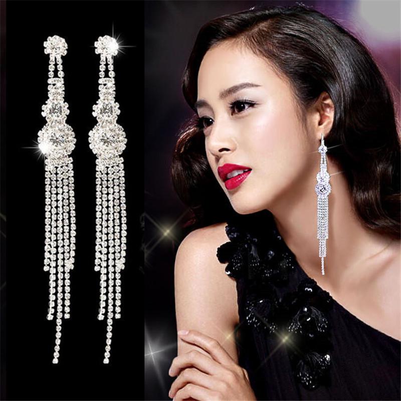 S925 Silver Needle Korean Fashion Diamond Tassel Earrings for Women