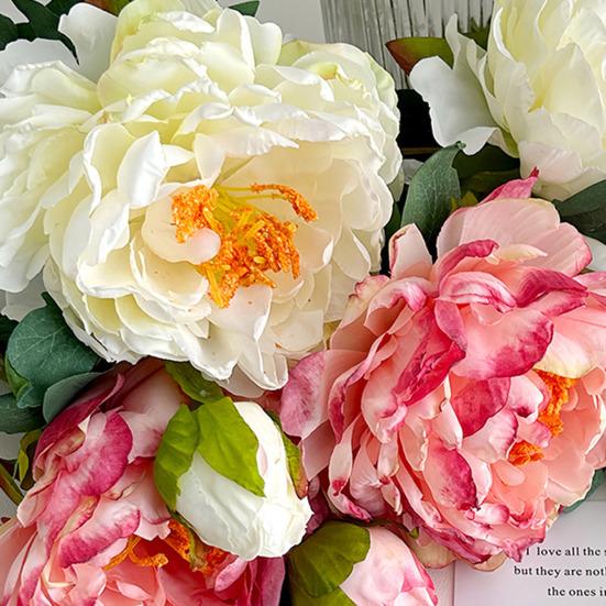 24" Artificial Peonies Flowers for Vase Faux Silk Long Stem Peony Flower Fake Floral Arrangement for DIY Bouquets Wedding Centerpiece Home