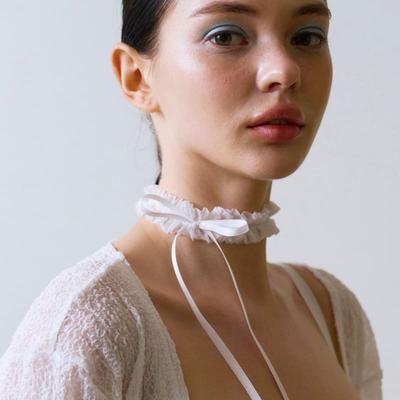 VINAJ Dziecięcy Koronkowy Choker Wstążkowy (Biały)