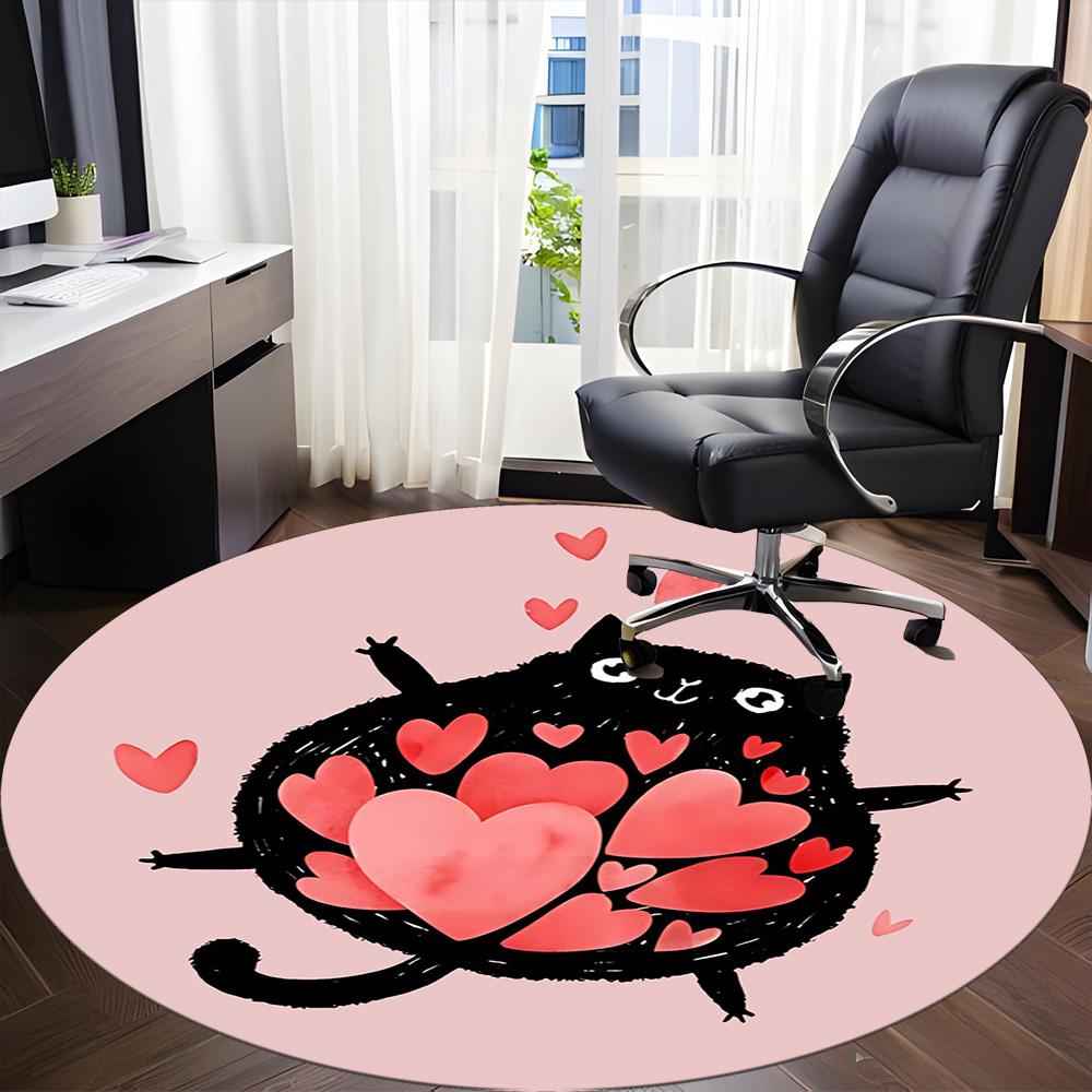 1pc Love Cat Office Round Area Rug, Indoor Mat Suitable For Office, Under Office Chairs Bedroom Living Room Home Decor, Room Deco 189