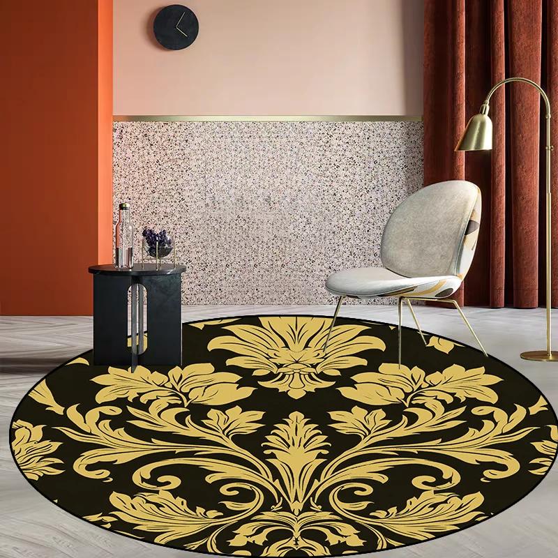Modern Style Living Room Round Carpet Large Area Soft Non-slip Lounge Table Chair Mat Golden Luxury Rugs for Bedroom Bedside