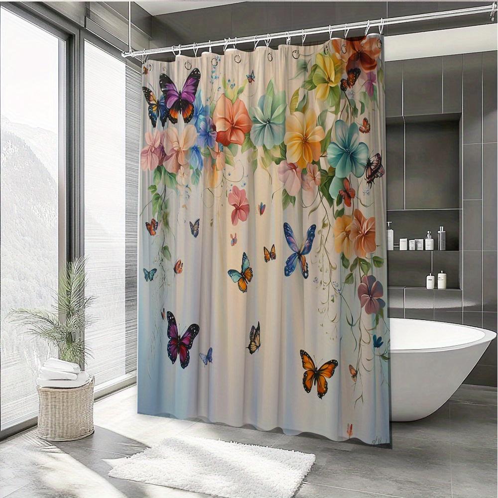 Vibrant Butterfly Garden Shower Curtain - Waterproof,Mildew-Resistant With Colorful Floral Design For A Lively, Elegant Bathroom