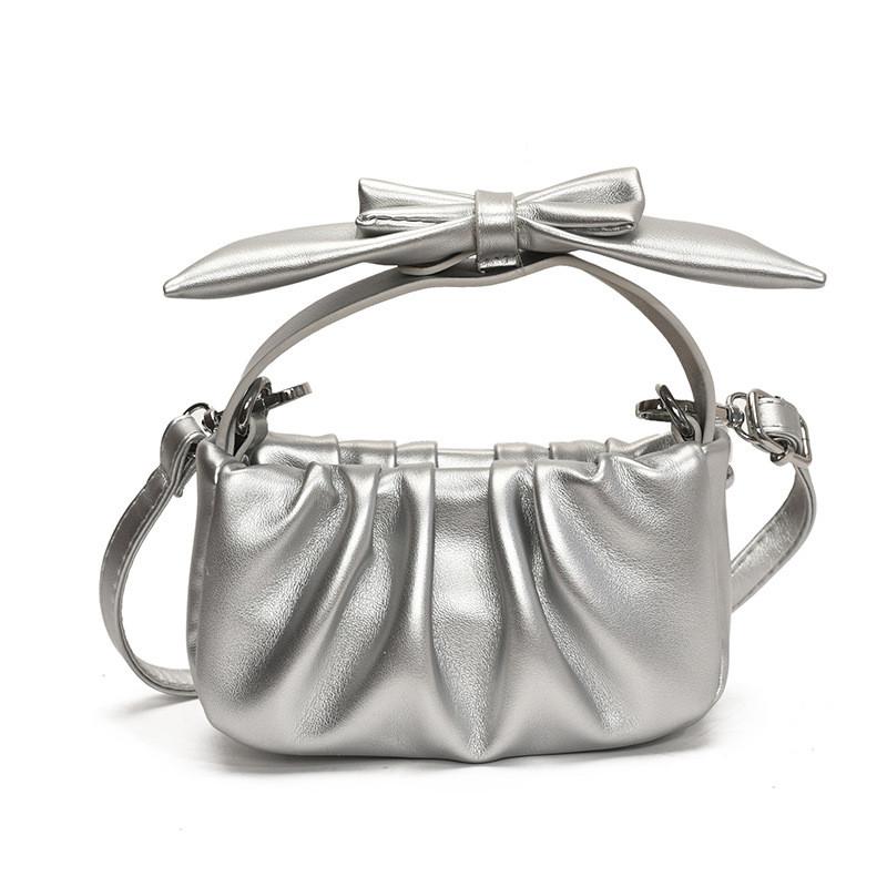 Sweet Bow Decoration Pleated Design Women Mini Leisure Shoulder Bag Crossbody