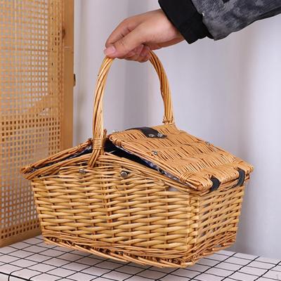 Wicker Picnic Basket Hand Woven Shopping Rustic Farm Storage Flower for