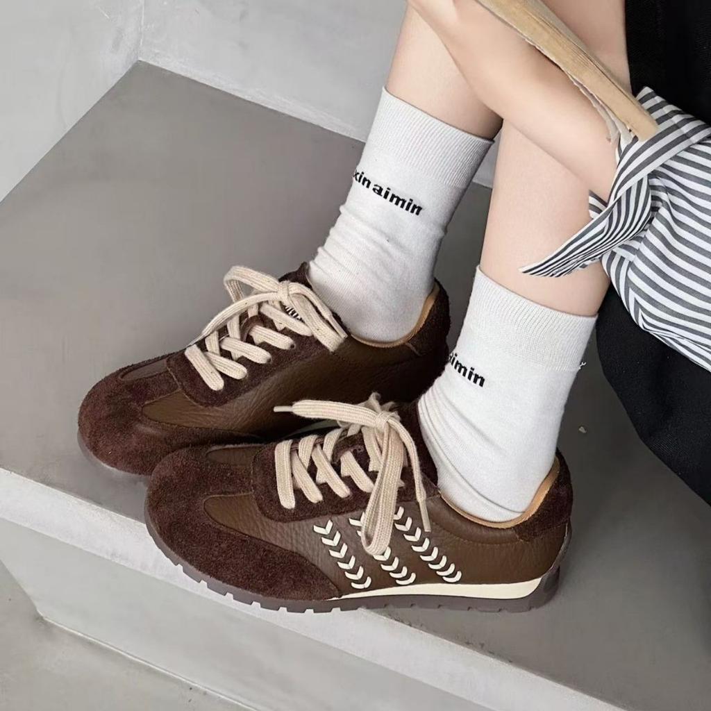 Leather Leopard Print German Training Shoes Women's 2025 Autumn and Winter New Thick-soled Velvet Retro Versatile Casual Sports Forrest Gump Shoes