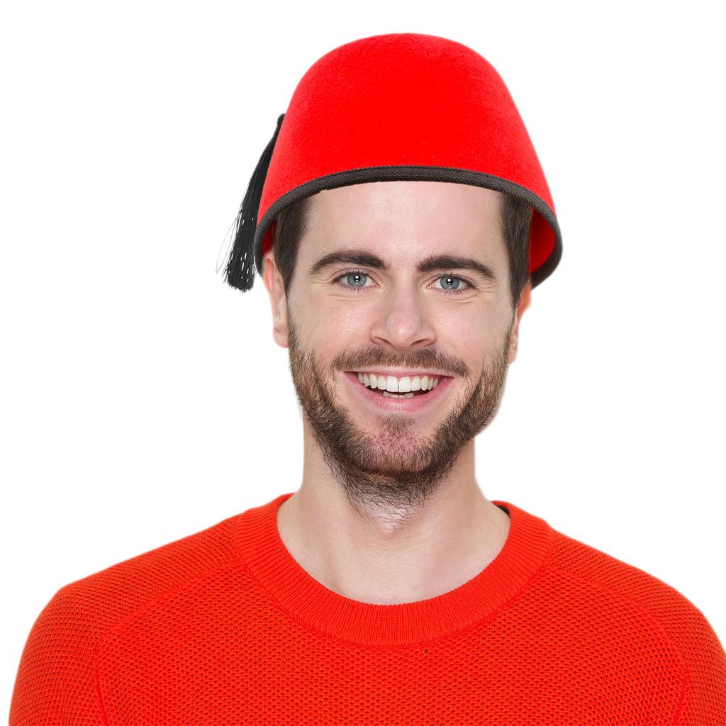 Men Moroccan Fez Hat Felt Turkish Hat Ottoman Tarboosh Hat with Black Tassels Ethnic Hat Universal Ottoman Turkish Hat