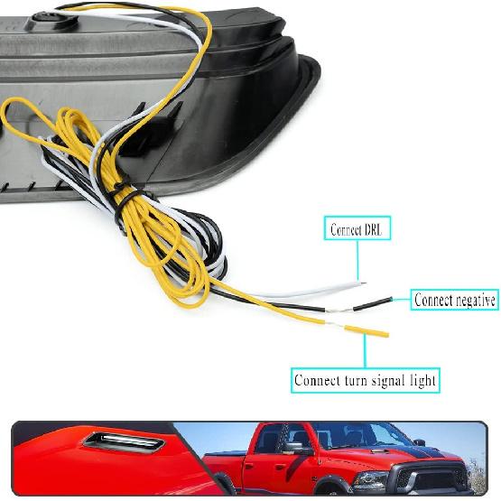 2 ks bílé a jantarové LED světlo do nasávacího otvoru kapoty pro Ram 1500 Sport 2010-2018, mřížka větracího otvoru kapoty, lampa s funkcemi DRL a směrových světel, kouřové sklo