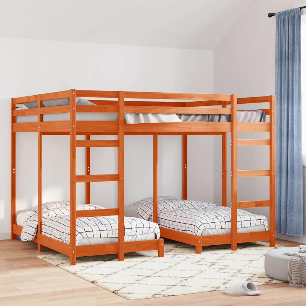 Triple Deck Bunk Bed Frame Wax Brown 160 x 200 cm