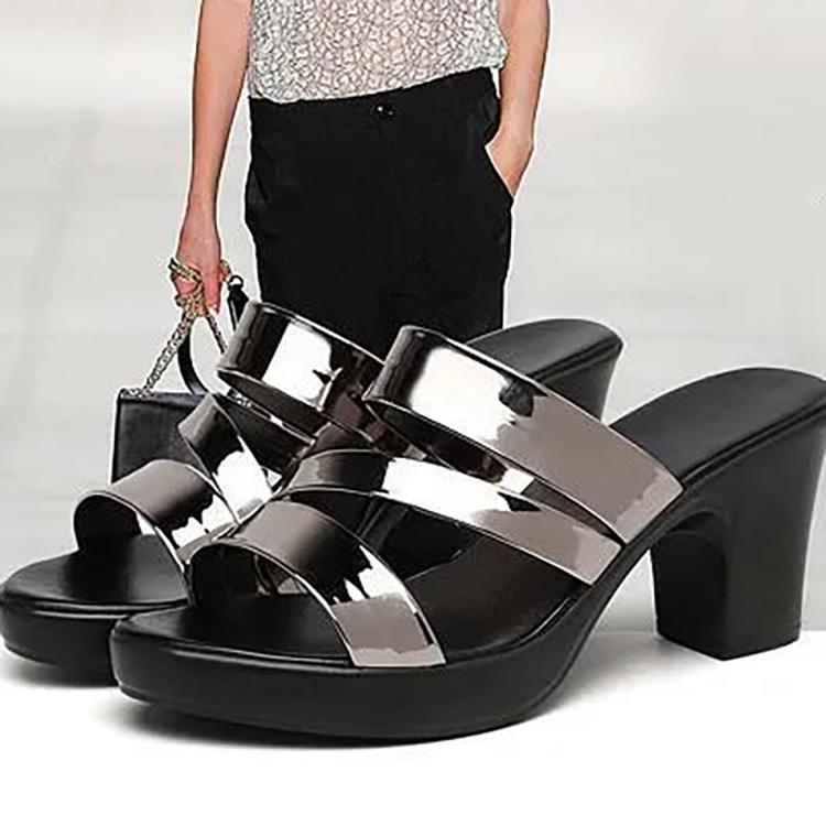 Women's Large Size Summer Clip On High Thick Heel Slippers Casual Waterproof Platform Fish Mouth Sandals 35-40