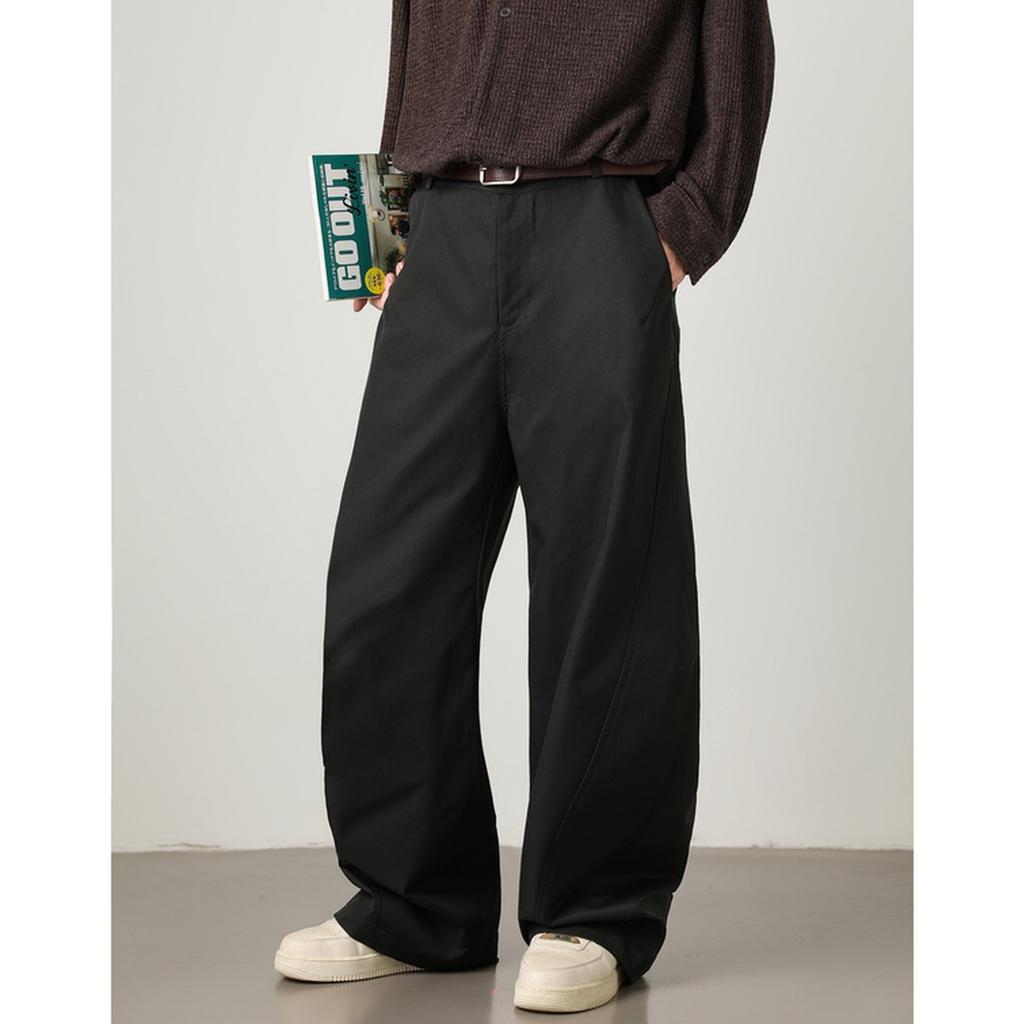 American high street split splicing scimitar casual pants autumn retro pleated trendy brand loose straight long pants q