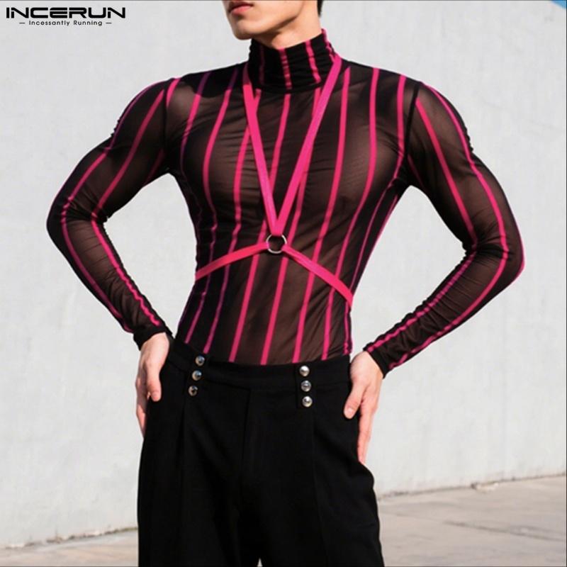 INCERUN Herren Rollkragen Langarm Durchsichtig Bandage Party Club T-Shirts Tee