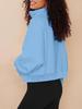 2026 Women's Stand Collar Fleece Hoodie with Pockets, Autumn-Winter Casual Loose Fit, Solid Color Ribbed Top.