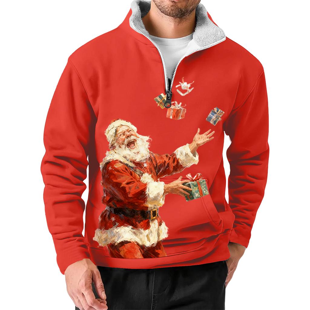 Men's Christmas Stand-up Collar Sweatshirt, Hot-selling Outdoor Casual Top With Collar